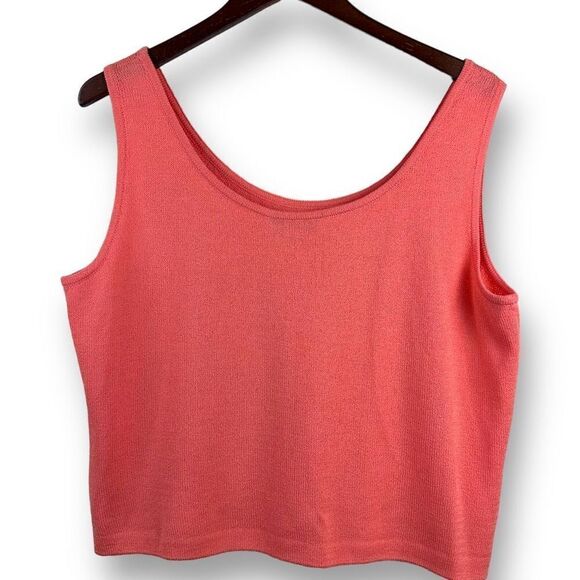St John Womens Knit Tank Top Sleeveless Scoop Neck Crop Pull On Coral Peach Larg - Picture 1 of 8
